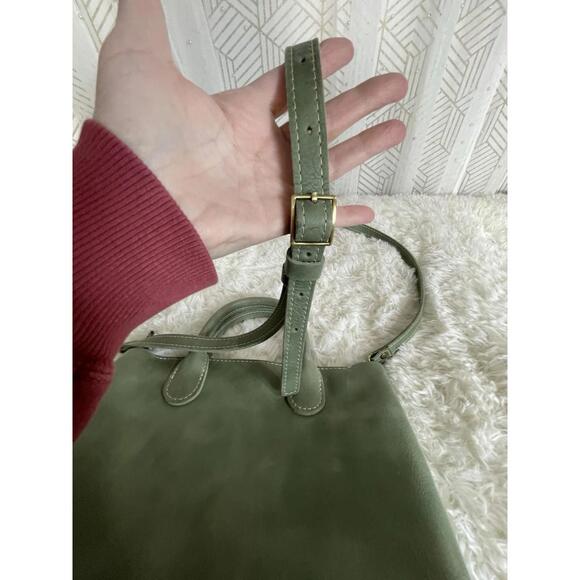 Portland Leather Green Mini Crossbody Tote Zipper Closure EUC - Picture 7 of 9